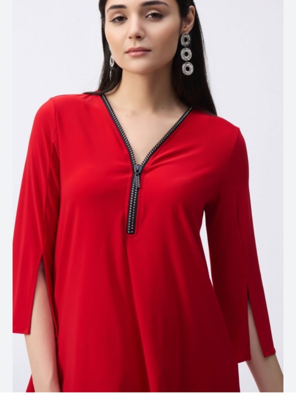 Joseph Ribkoff Red Long-Sleeve Zip-Front Top